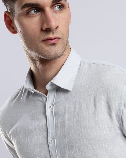 100{0fe987850b2366ddbf93158462bf650ab3167f078d7b080d701abd4c627c78f9} Linen French Bleu Pinstripe Shirt