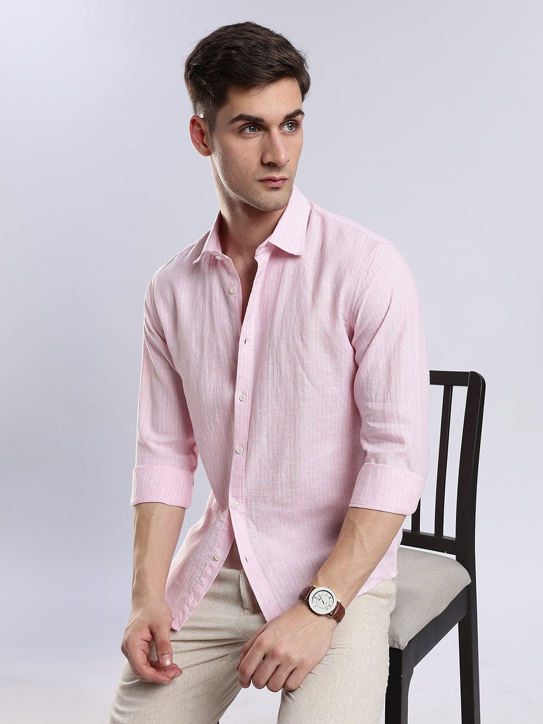 100{0fe987850b2366ddbf93158462bf650ab3167f078d7b080d701abd4c627c78f9} Linen French Rosé Pinstripe Shirt - Image 8