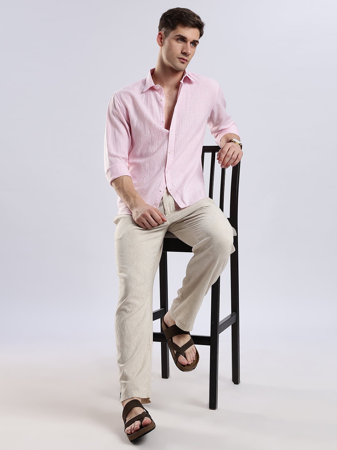 100{0fe987850b2366ddbf93158462bf650ab3167f078d7b080d701abd4c627c78f9} Linen French Rosé Pinstripe Shirt - Image 3