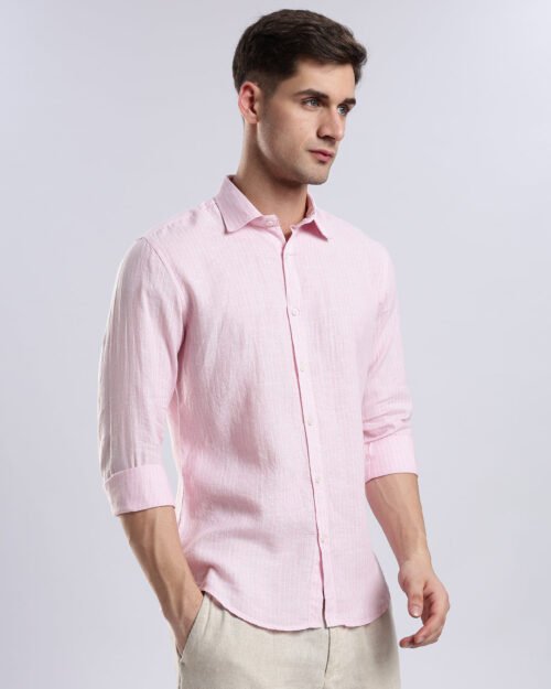 100{0fe987850b2366ddbf93158462bf650ab3167f078d7b080d701abd4c627c78f9} Linen French Rosé Pinstripe Shirt