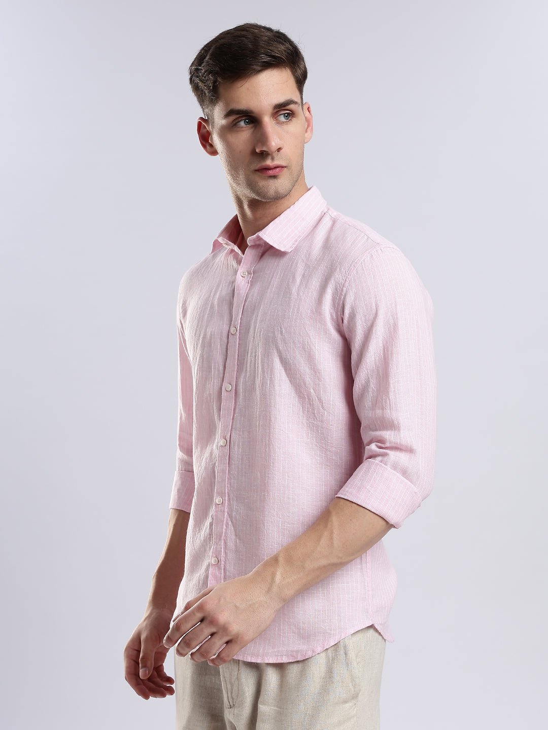 100{0fe987850b2366ddbf93158462bf650ab3167f078d7b080d701abd4c627c78f9} Linen French Rosé Pinstripe Shirt - Image 7