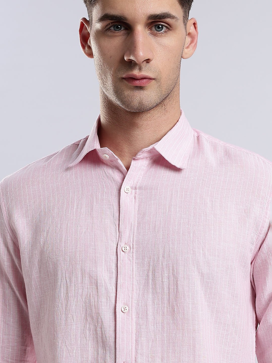 100{0fe987850b2366ddbf93158462bf650ab3167f078d7b080d701abd4c627c78f9} Linen French Rosé Pinstripe Shirt - Image 5