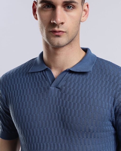 Heritage Grid Jacquard Polo in Navy