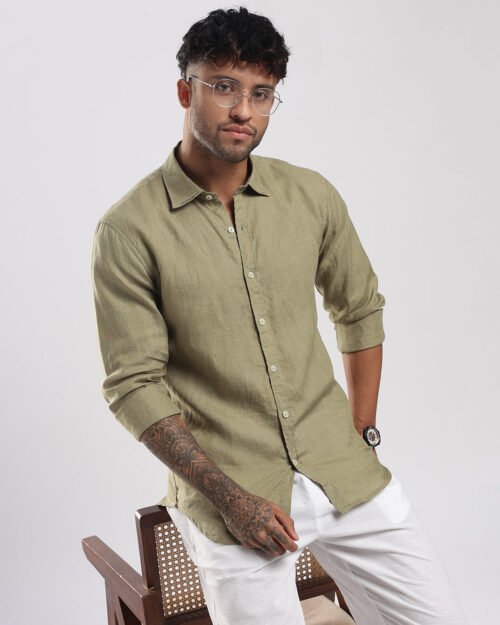 100{0fe987850b2366ddbf93158462bf650ab3167f078d7b080d701abd4c627c78f9} Linen Soft Touch Shirt in Meadow Green