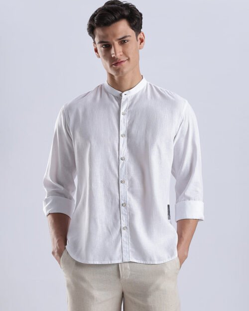 Kyoto Linen Mandarin Shirt in Yuki White