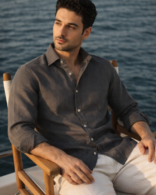 100{0fe987850b2366ddbf93158462bf650ab3167f078d7b080d701abd4c627c78f9} Linen Soft Touch Charcoal Grey Shirt