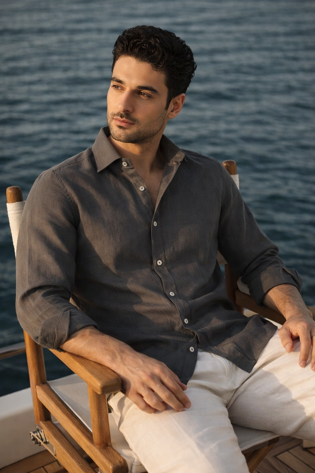 100{0fe987850b2366ddbf93158462bf650ab3167f078d7b080d701abd4c627c78f9} Linen Soft Touch Charcoal Grey Shirt