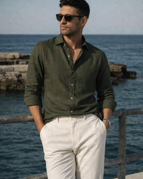 100{0fe987850b2366ddbf93158462bf650ab3167f078d7b080d701abd4c627c78f9} Linen Soft Touch Olivewood Shirt