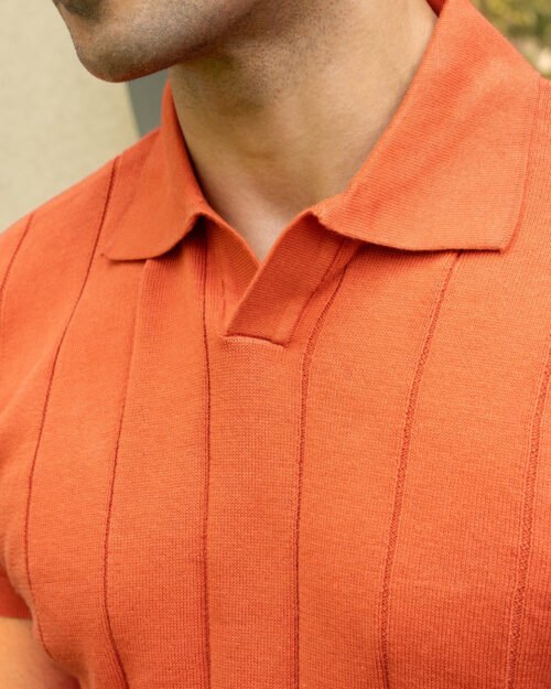 Johnny-Collar Knit Polo in Tuscan Terra