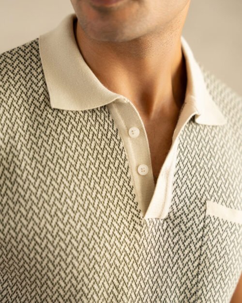 Jacquard Knit Polo in Ivory Matrix