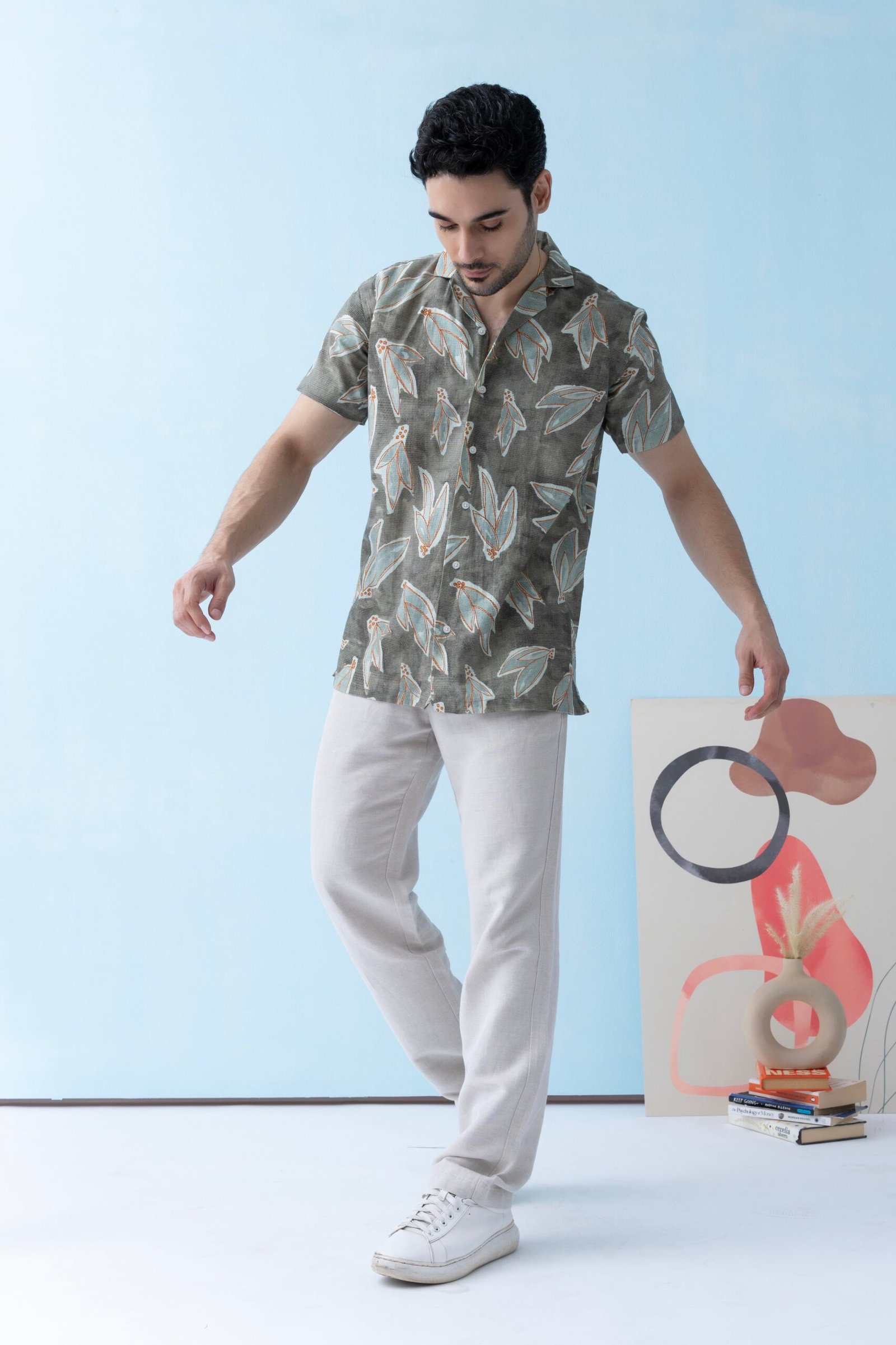 Coastline Hemp Cuban Shirt in Leafy Sage - Image 3