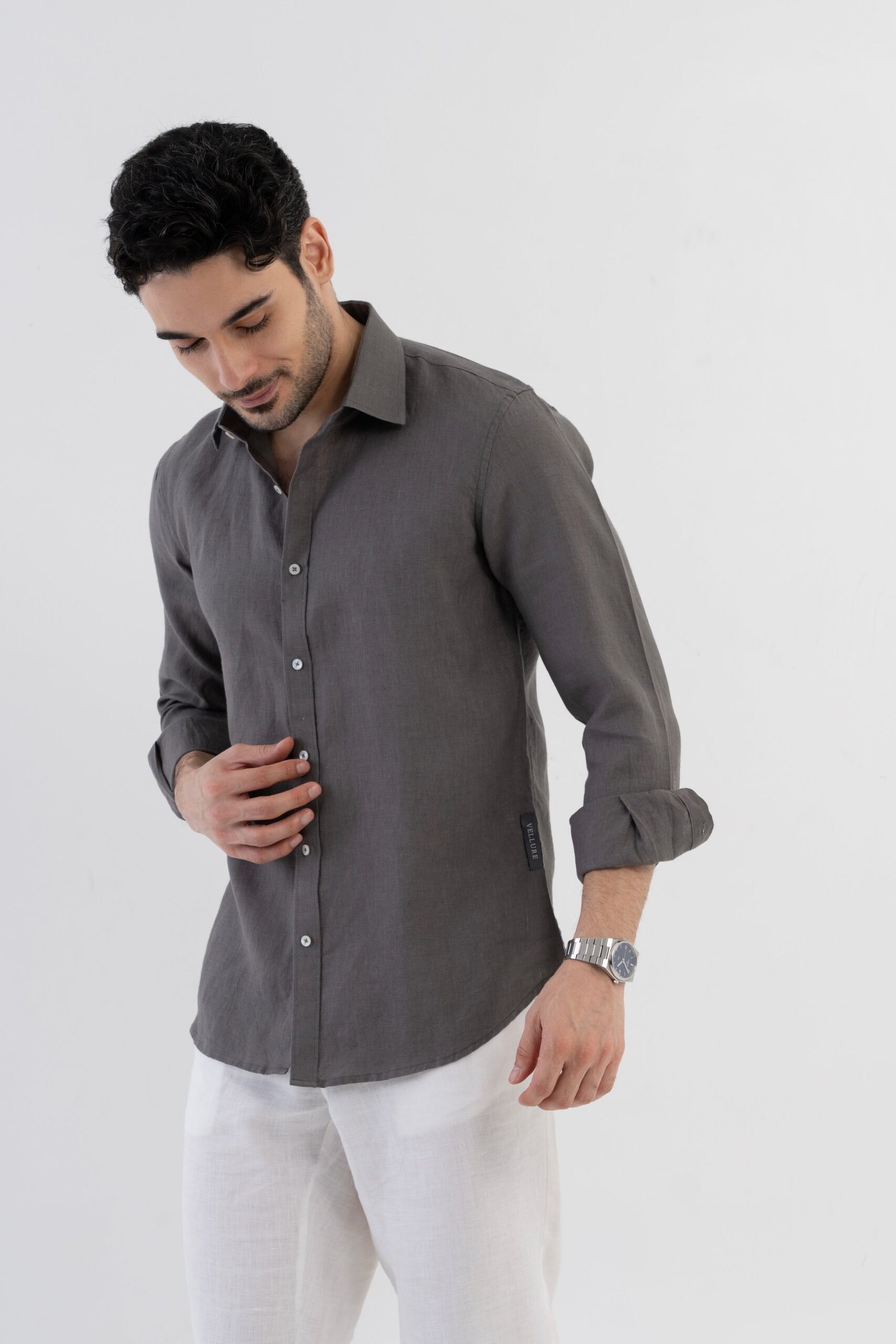 100{0fe987850b2366ddbf93158462bf650ab3167f078d7b080d701abd4c627c78f9} Linen Soft Touch Charcoal Grey Shirt - Image 6