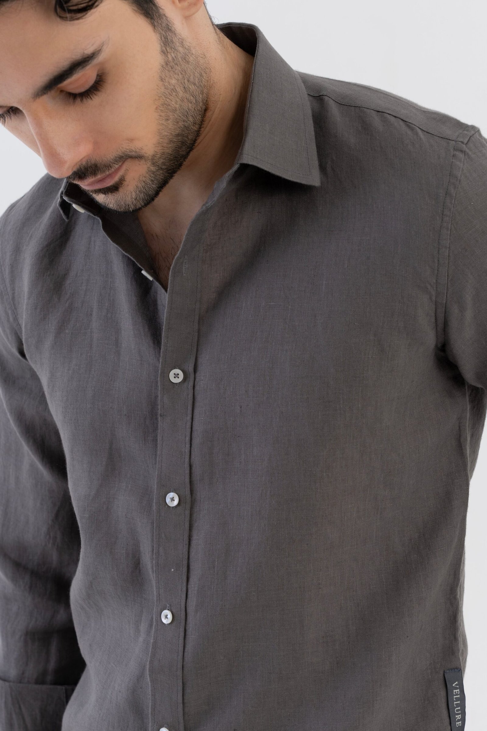 100{0fe987850b2366ddbf93158462bf650ab3167f078d7b080d701abd4c627c78f9} Linen Soft Touch Charcoal Grey Shirt - Image 9