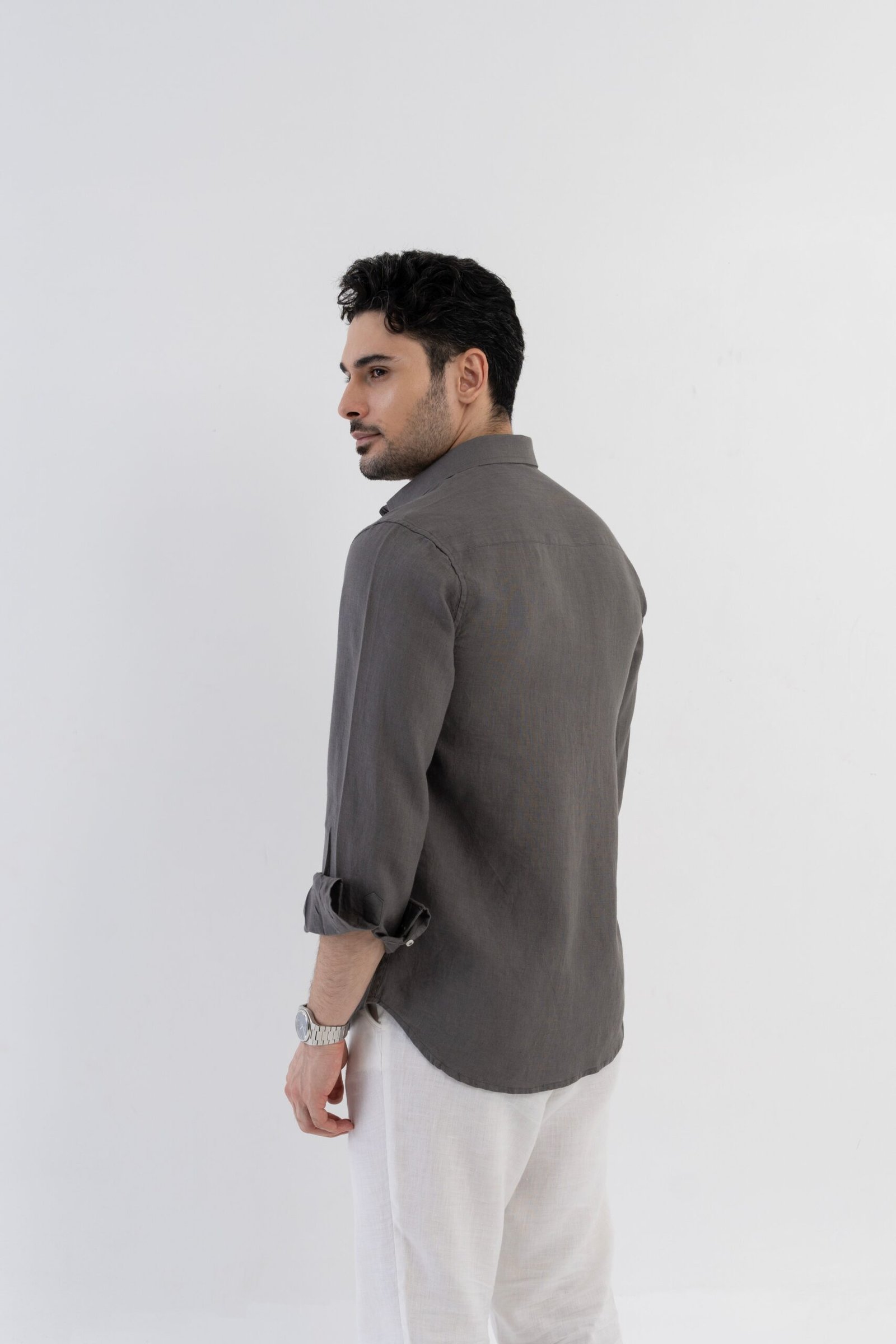 100{0fe987850b2366ddbf93158462bf650ab3167f078d7b080d701abd4c627c78f9} Linen Soft Touch Charcoal Grey Shirt - Image 10