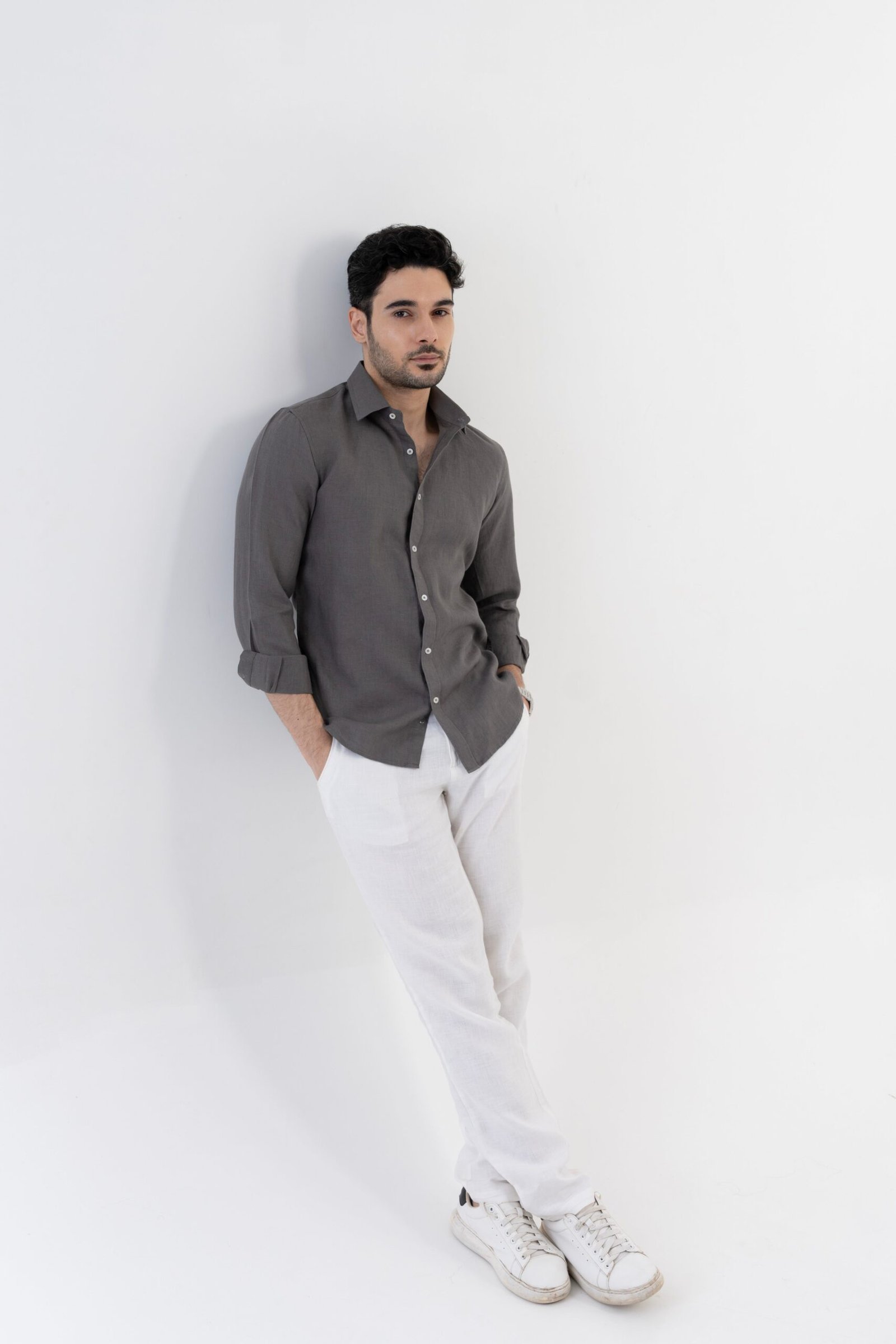 100{0fe987850b2366ddbf93158462bf650ab3167f078d7b080d701abd4c627c78f9} Linen Soft Touch Charcoal Grey Shirt - Image 4