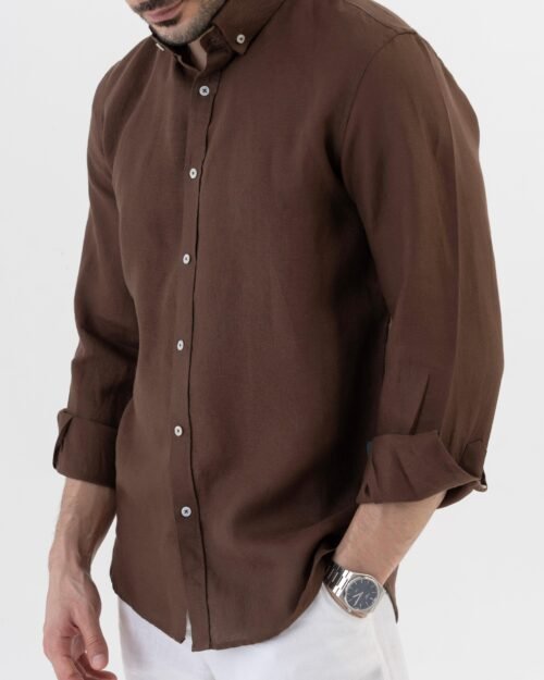 100{0fe987850b2366ddbf93158462bf650ab3167f078d7b080d701abd4c627c78f9} Linen Soft Touch Pecan Brown Shirt