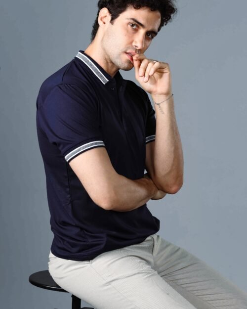 Tencel Stretch Polo in Deep Blue and Contrast trims
