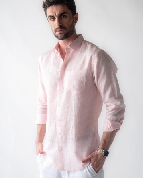 100{0fe987850b2366ddbf93158462bf650ab3167f078d7b080d701abd4c627c78f9} Linen Soft Touch Pearl Pink Shirt